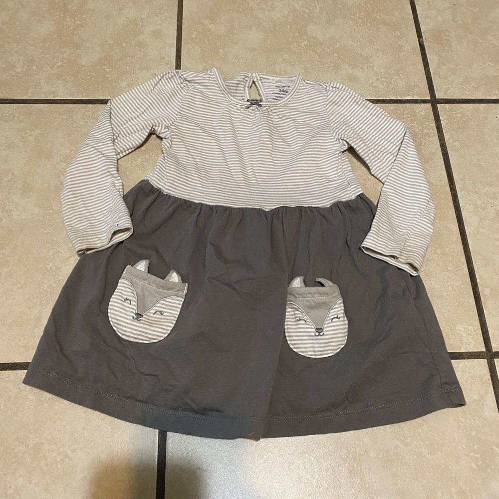 Carter's Gray and White Striped Dress with Fox Pockets